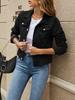 Women's Denim Jackets Fashion Female Casual Long Sleeve Lapel Solid Button Down Chest Pocket Slim Jean Jacket Coat
