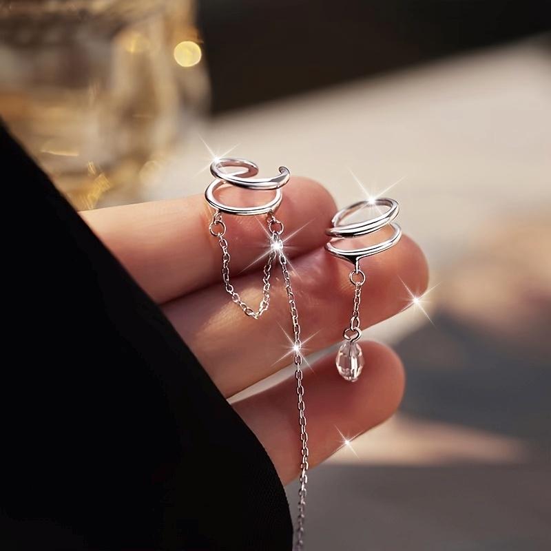 Sweet Cool Spicy Style Asymmetrical Chain Tassel Long Ear Cuff