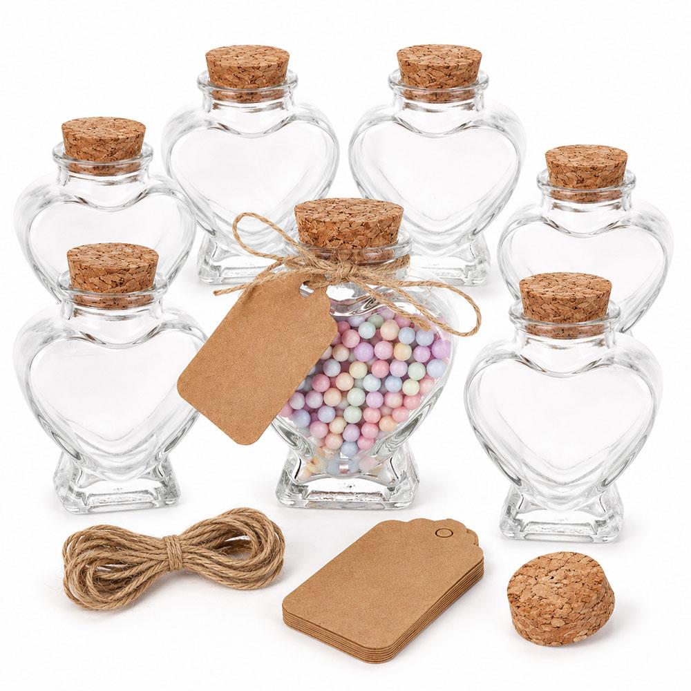 60ml Heart Shaped Candy Glass Jars Wedding Favor Jars Wish Drifting Bottle for Candy Spices Christmas Valentine's Day
