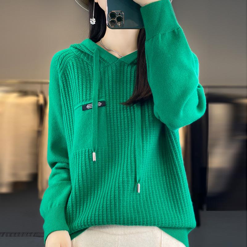 Fashionable Short Knitted Hoodie Women's Spring Autumn Loose Style Korean Design Thick Winter Suitable Full Sleeve Solid