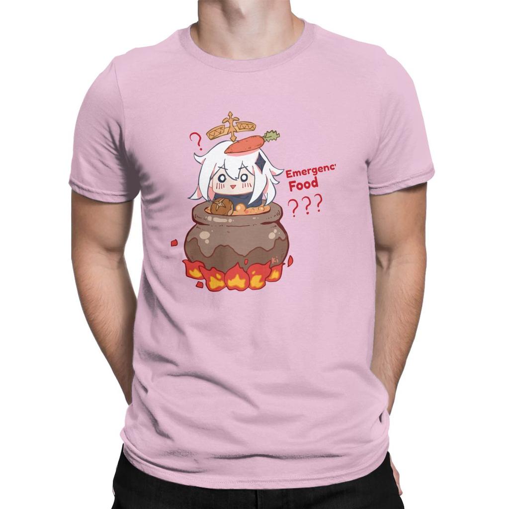 Vintage Paimon Genshin Impact Emergency Impact T Shirt For Men Pure Cotton T Shirts Genshin Impact