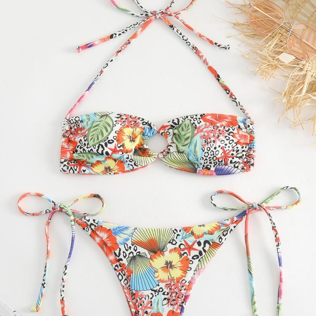 New European & American Tie-Up Bow Bikini Set: Fashionable Women's Two-Piece Swimsuit
