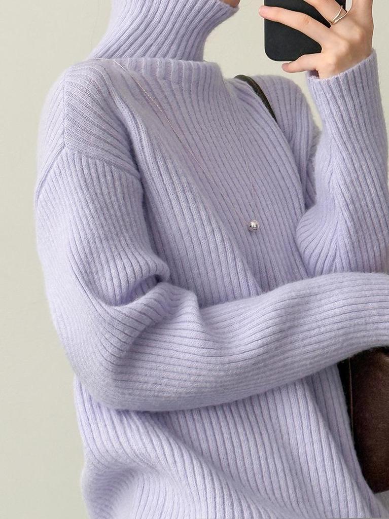 Juzhi Women's High Neck Loose Knit Pullover Sweater for Autumn/Winter - Long Sleeve, High-End Feel