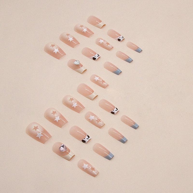 French Flash Love Hollow Star Diamond Manicure Piece Girl Sweet Fake Nail Finished Product