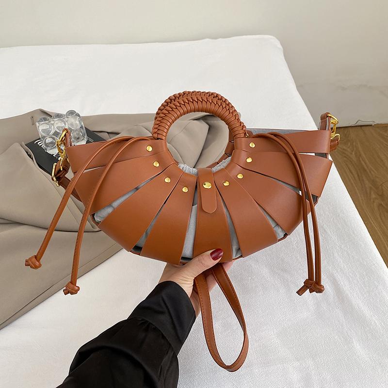 2026 New Brand Handbag Trendy Half Moon Bag Gold Silver Evening Clutch Bag Large Tote Bag Female Hollow Out Beach Shoulder Bag