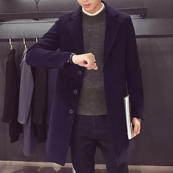 Men Suit Coat Lapel Long Sleeve Solid Color Mid-length Suit Jacket Slim Fit