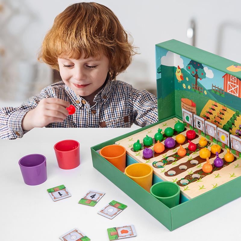 Wooden Farm Veggie Sorting & Counting Game for Toddlers