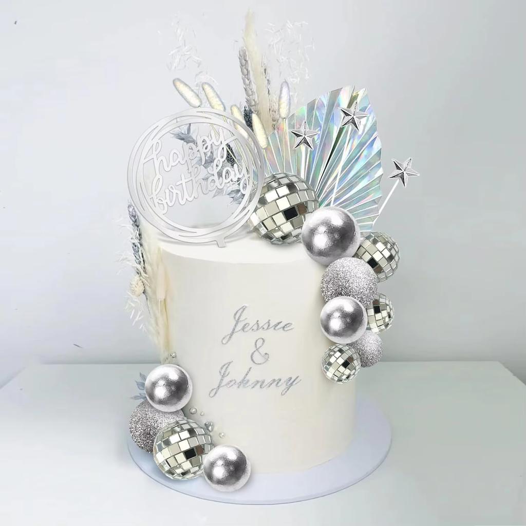 26pcs Disco Balls Cake Toppers Mirror Balls with Boho Stars Cake Decorations for Disco Dance Party Saturday Night Fever Supplies