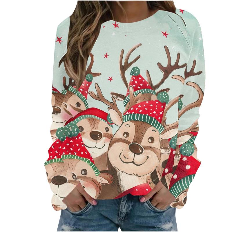 3D Print Christmas Pattern Sweatshirt Women's Long Sleeve Round Neck Hoodie Fashion Casual Santa Claus Pullover Women's Tops