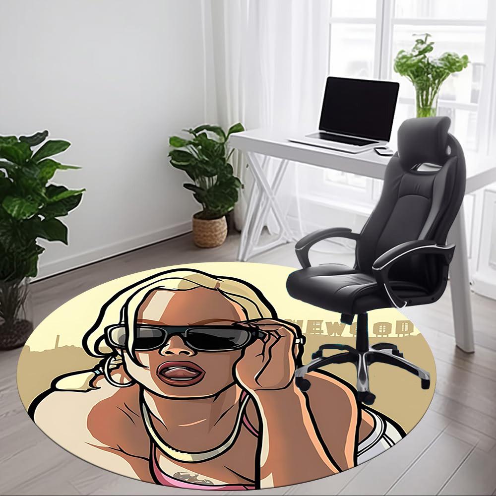 1pc GTA V Office Round Area Rug, Indoor Mat Suitable For Office,Bedroom Living Room Home Decor, Room Deco a0926047