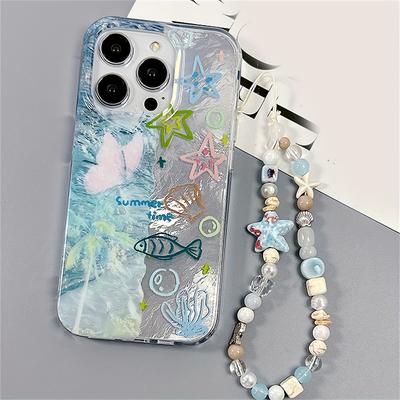 Summer Ocean Fish Butterfly Case For iPhone 16 15 14 13 12 11 Pro Max Plus With Lovely Starfish Bracelet Anti-Lost Cove