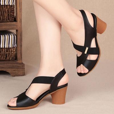 Summer Chunky Shoes Fashion Women High Heels Sandals Fish Mouth Heel Sandals Designer Open Toe Female Mother Sandals Middle Aged