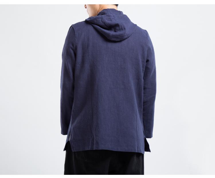 Men's Retro Linen Hooded Jacket: 2021 Autumn/Winter Chinese Style with Frog Buttons