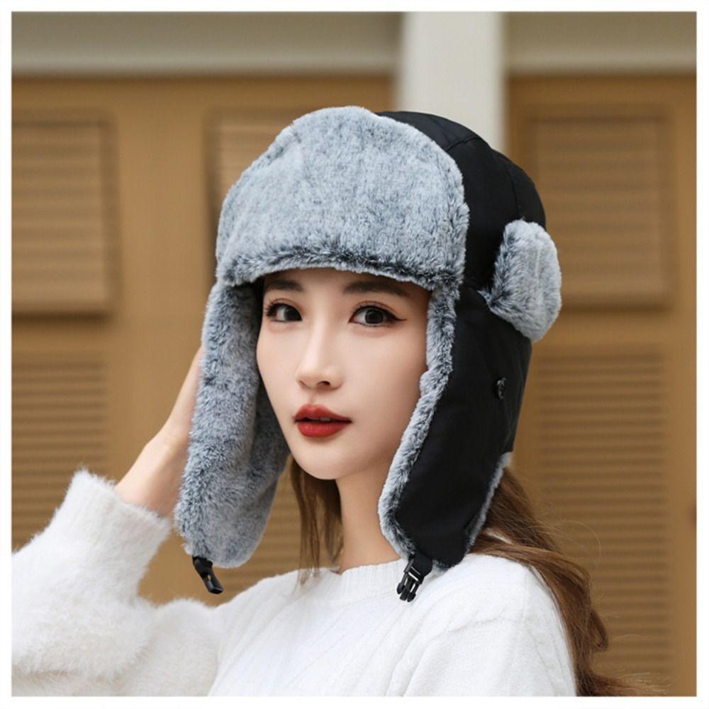 Windproof Lei Feng Hat Warmth Plush Hood Cap Fashion Cold Hat  For Women Man