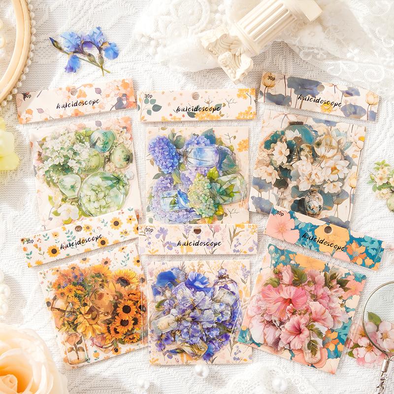 15pcs Floral Patterns Kawaii Creative Plant Stickers Pack Hand Tent DIY Stick Labels Scrapbooking Material Junk Journal Supplies
