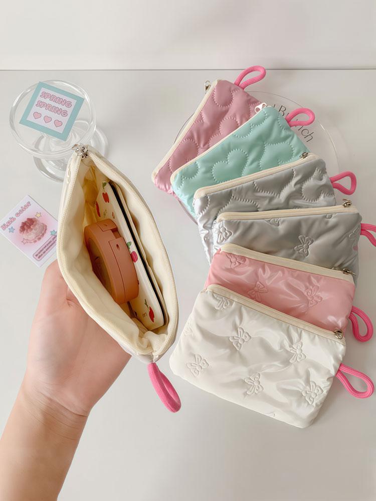 1PC autumn and winter bow silver gloss makeup bag small portable cute earphone data cable storage bag wallet