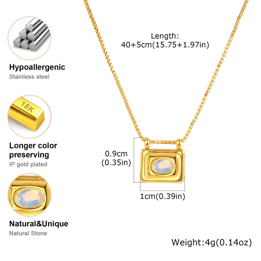Zierliches Naturstein Opal Halskette für Damen, Edelstahl Geometrisches Quadrat Schiebe Anhänger Halskette, Minimalistisch Chic Schmuck