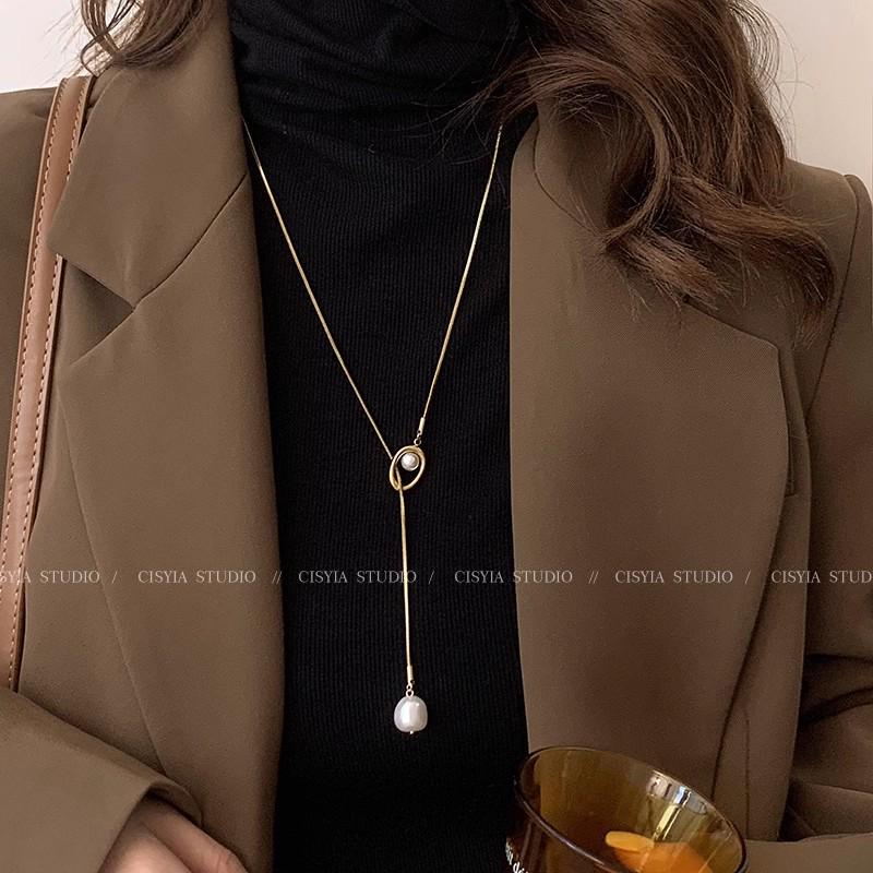 Elegant Double-Layer Long Sweater Necklace for Women