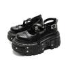 Punk Style Flat Platform Shoes Rivet Buckle Strap Mary Janes Cross Belt Black Leather Thick Bottom Shoes Women Sandals Summer