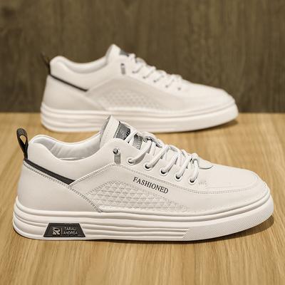 Heren Casual Schoenen 2025 Lente Nieuwe Platte Zool Anti-Slip Waterdicht Witte Leren Schoenen