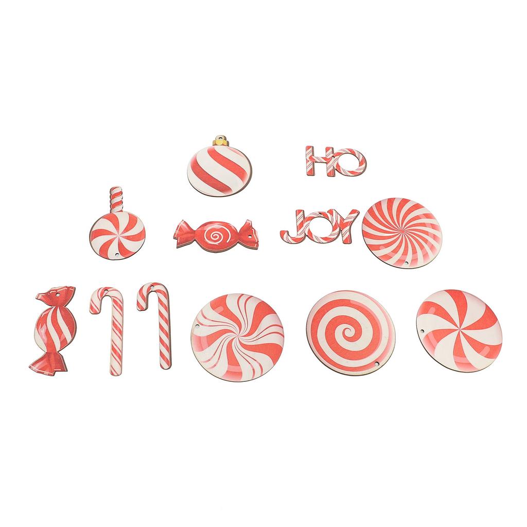 36pcs Xmas Hanging Decorations Lovely Red White Wooden Candy Hanging Ornaments for Xmas Tree Home Pa