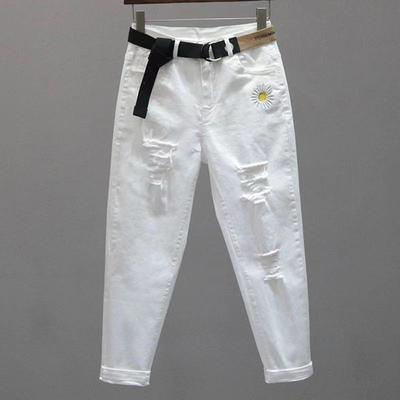 Spring/summer Women's Ripped Jeans Embroidered Loose High-waisted Denim Harem Pants Stretch Ankle Pants