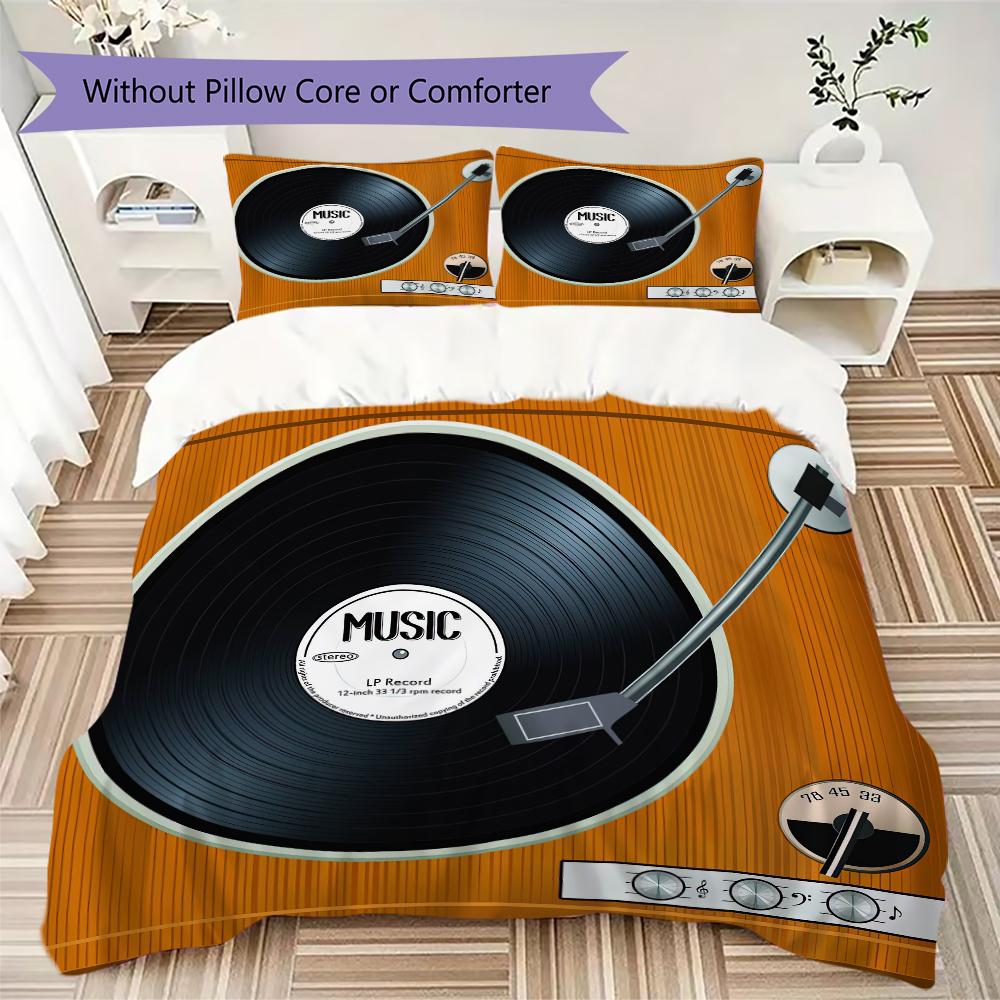 

1PC Music Records Theme Bedding Quilt Set Quilt Cover Pillowcase Home Decoration Birthday Gift (1 * duvet cover + 2 * pillowcase, without core)A12 135x200cm