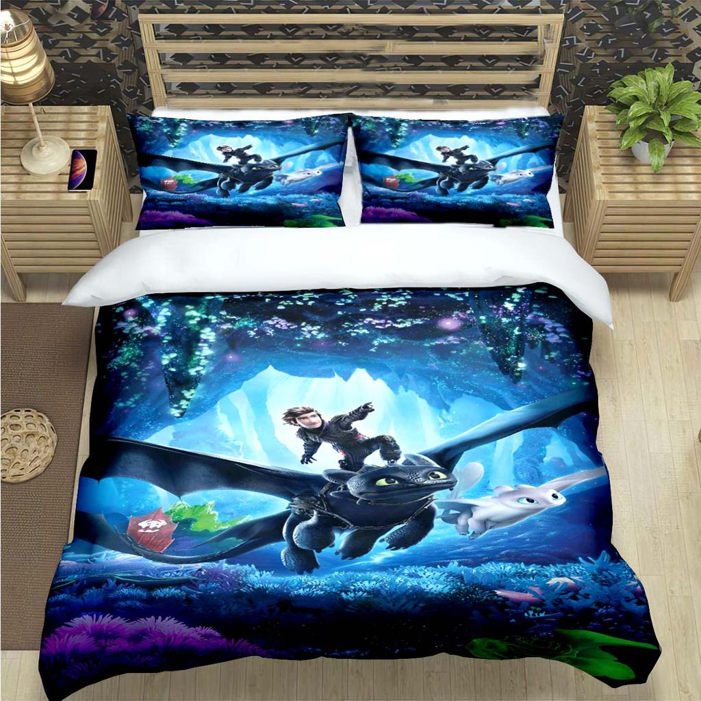 Fashion 3D Movie Cute Roles Dragon Print Bedding Set Duvet Cover Comforter Bed  Youth Kids Girl Boys Luxury Birthday Gift