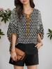 Retro Print Lace-Up Mid-Sleeve Chiffon Shirt - Women's European & American Style 2026