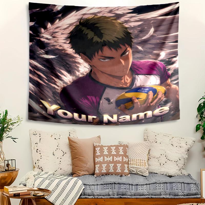 Ushijima Wakatoshi Tapestry with Custom Name Wall Hanging Room Background Cloth Home Decor Beach Mat Yoga Mat Sofa Bed Sheet