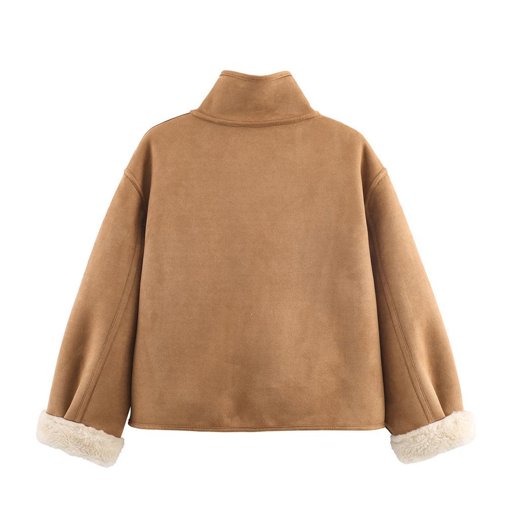 Cross-border foreign trade women's clothing winter new European and American style fashion stand-up collar double-sided thermal jacket