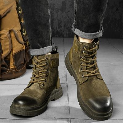 Fashion Men High-quality Work Shoes Brand Thick Bottom Cowboy Boot High Top Non Slip Warm Casual Boots Leather Lace-up Round Toe Boots
