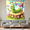 Cute Green Caterpillar with Butterflies Patterned Tapestry Decorative Wall Hanging, Home Bedroom Living Room Decor