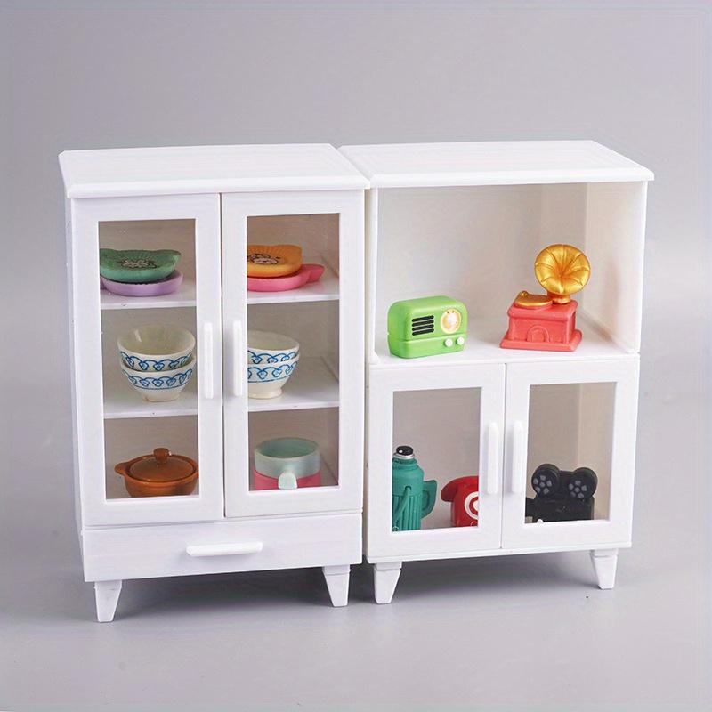 1pc Miniature Cabinet - White & Transparent Glass Door Storage Organizer, Compact Durable Design for Home Decor, Model Room Display, Creative Craft