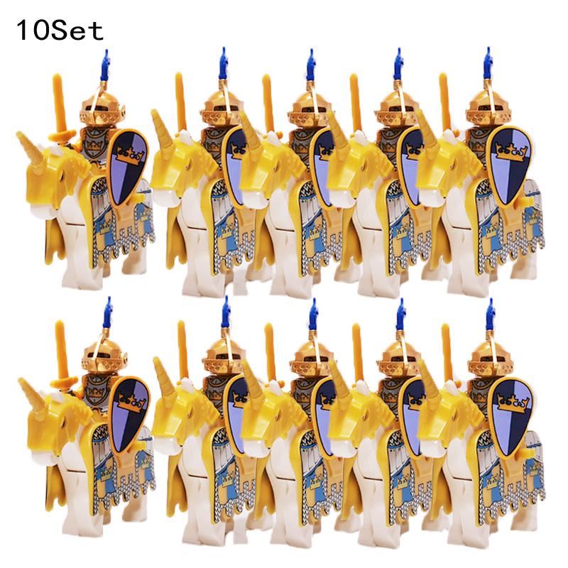 10 Sets Medieval Castle Knight Royal King's Red Dragon Black Warrior Soldier Rider with Horse Building Blocks Toys for Children
