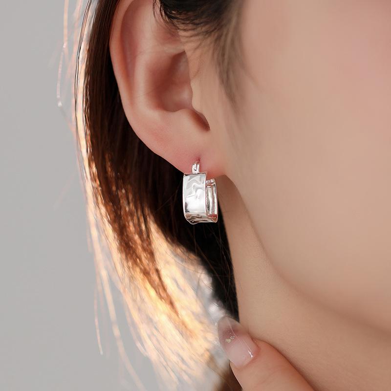 Korean Version Niche Design Square Pleated Texture Ear Buckle Korean Style Texture Earrings Ear Jewelry Premium