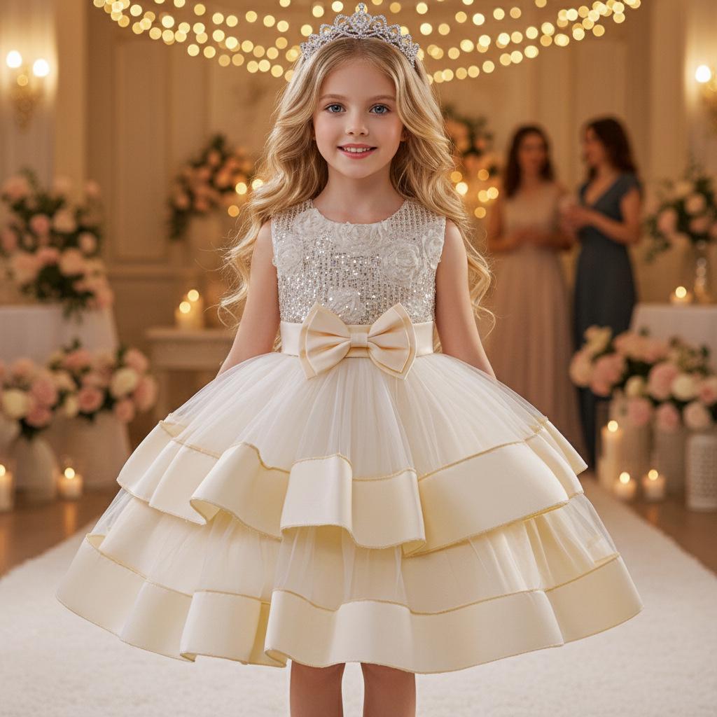 Двухслойное марлевое вечернее платье-принцесса с бантом 8632 110 cm