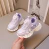 Girls' Sneakers 2025 Spring New Children's Leather Rotating Button Shoes Lightweight Shock-absorbing Flash Shoes