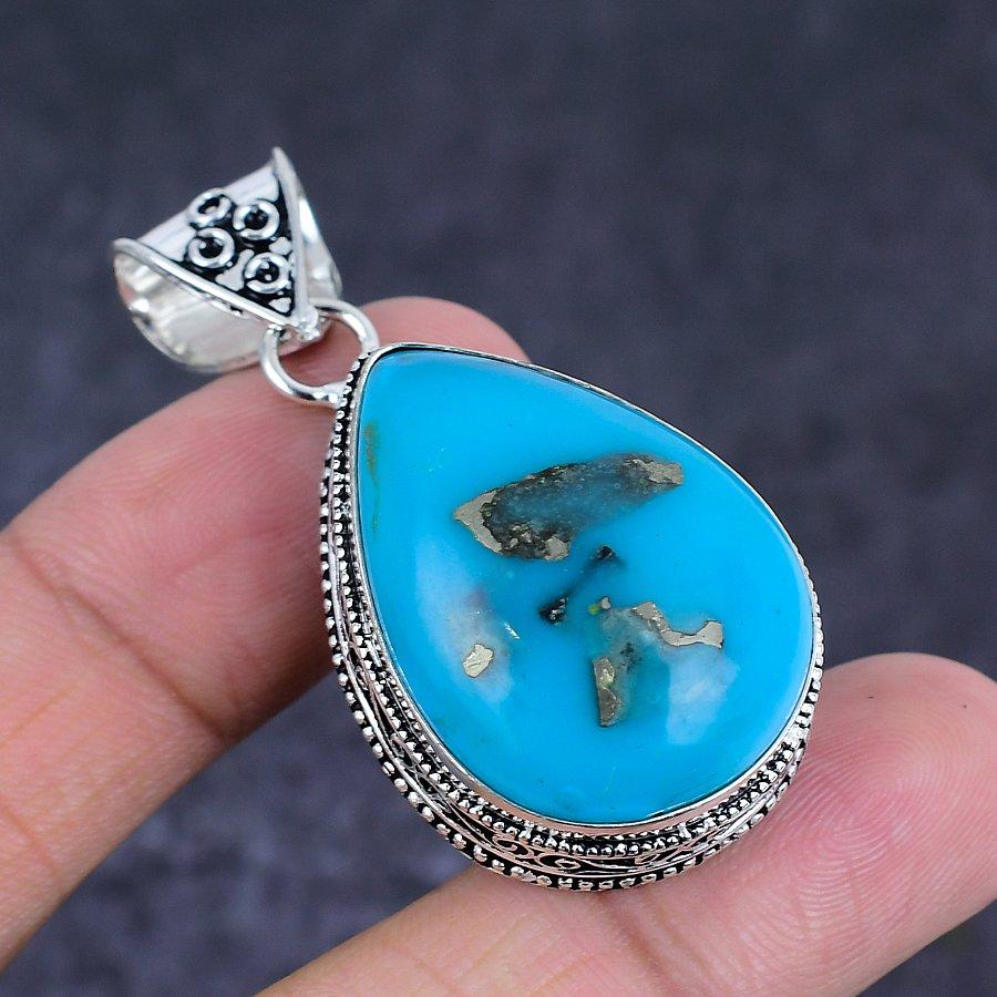 Turkis Håndlaget 925 Sterlingsølv Smykkeanheng 2,05" m6o29