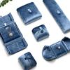 Misty Blue Velvet Jewelry Box: Double Opening for Rings, Earrings, Necklaces, Bracelets, Bangles, Rosaries, and Jewelry Pouch.