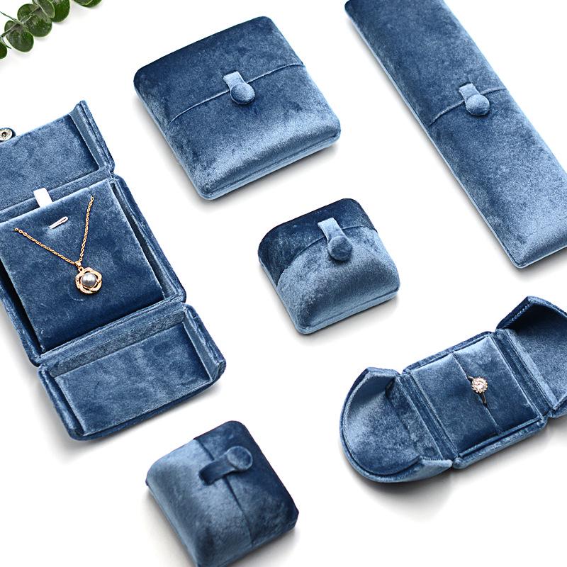 Misty Blue Velvet Jewelry Box: Double Opening for Rings, Earrings, Necklaces, Bracelets, Bangles, Rosaries, and Jewelry Pouch.