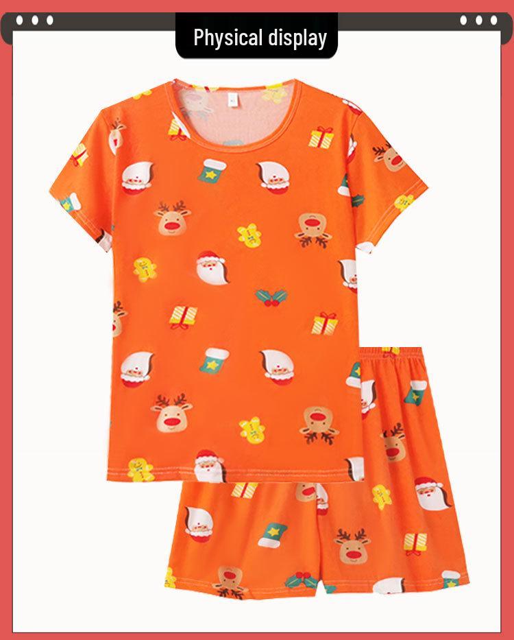 Women's Santa Claus Cartoon Short Sleeve Pajama Set - Soft, Comfortable Summer Loungewear