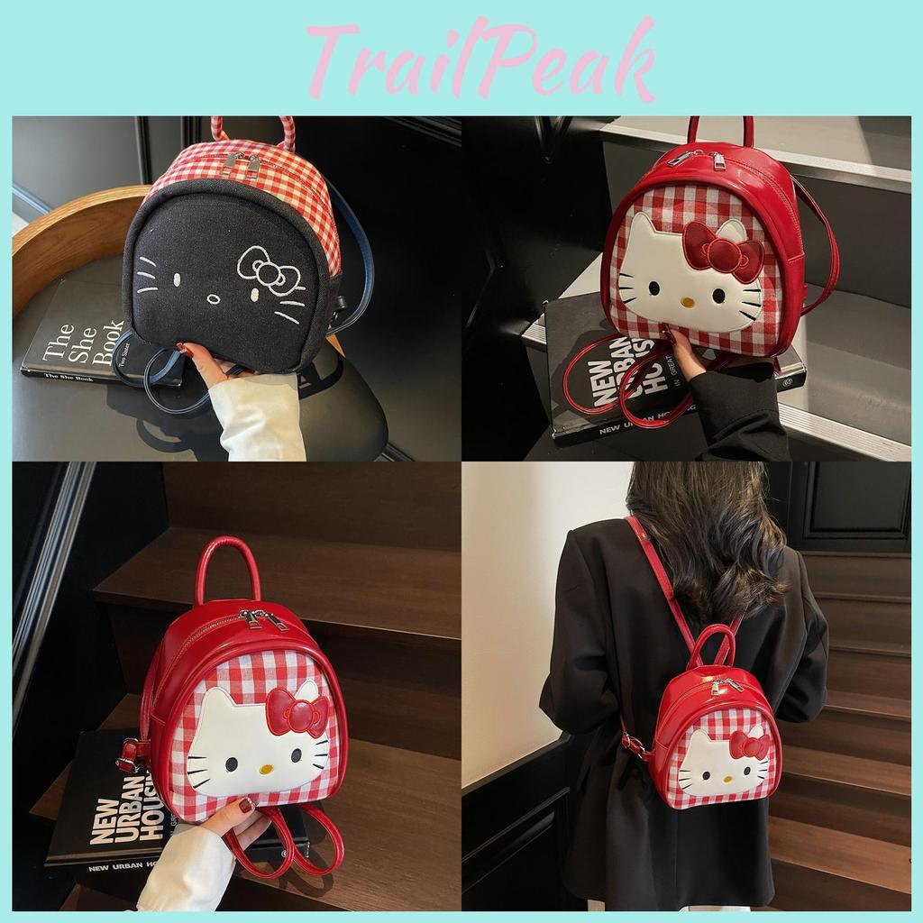 With Cute Backpack Grid Print And Embroidery Design For Wear Daily