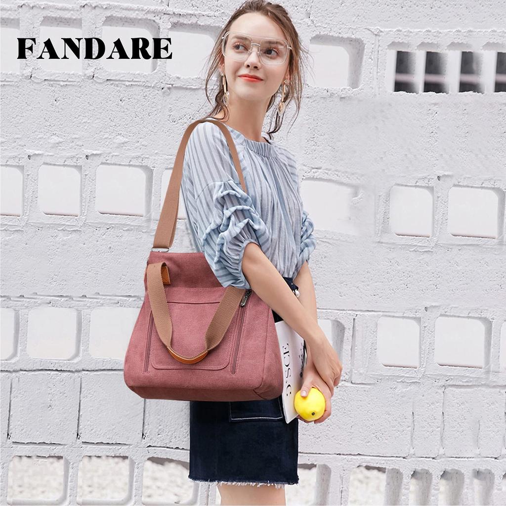 FANDARE Women's Large Capacity Canvas Tote Bag, 2-Way Shoulder Bag, Popular, Simple, Casual, Perfect for Commuting, School, and Travel, Purple