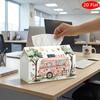 2D Flat, 1pc Tissue Box, Printed On Both Sides, Vintage Watercolor Art Tissue Box, Classic Carousel Horses Pattern, Fabric Versatile Decorative Organi