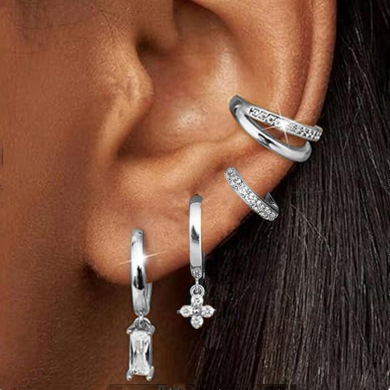 4PCS Shiny Crystal Tragus Huggie Earring Set Fashion Zircon Cartilage Hoop Earrings Helix Piercing Bulk Flower Lobe Ear Stud Lot