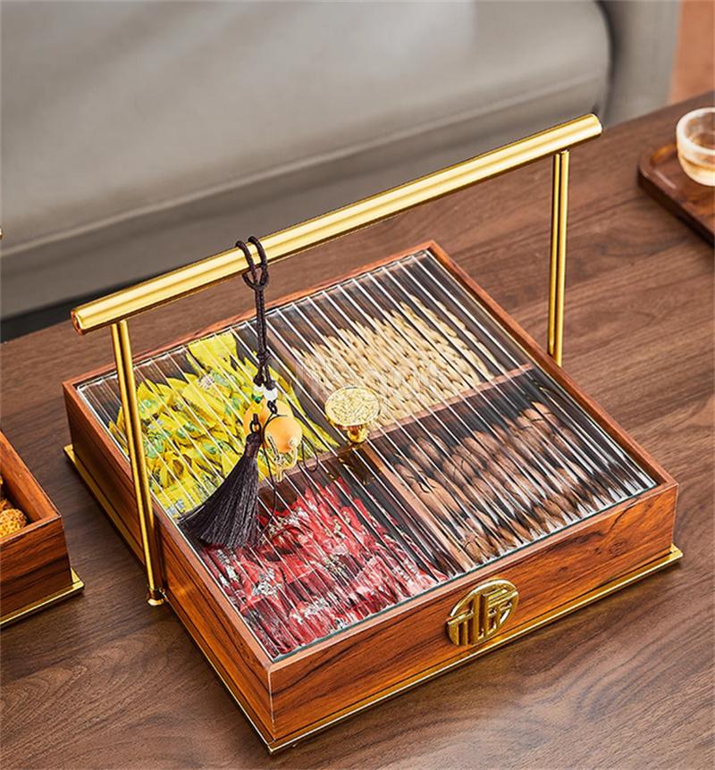 Candy Dry Fruit Container with Cover Household Snack Storage wooden Box Party Treat Holder Sealed Dish Party Snack tea container