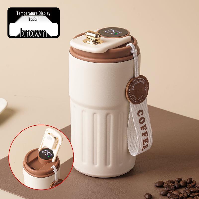 Temperature-Sensitive Coffee Thermos with Lanyard & Drink Switch