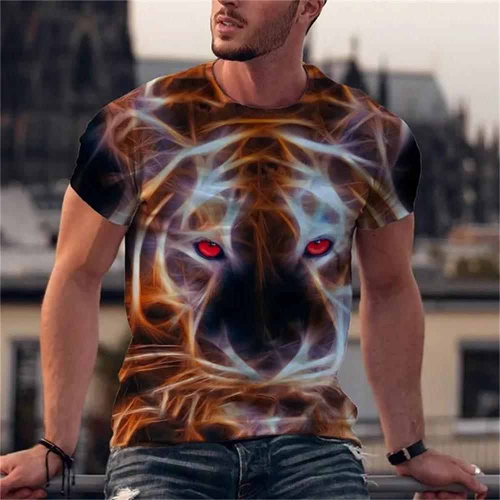 Летний топ с круглым вырезом и 3D-принтом с тигром, модная повседневная мужская футболка с коротким рукавом XS