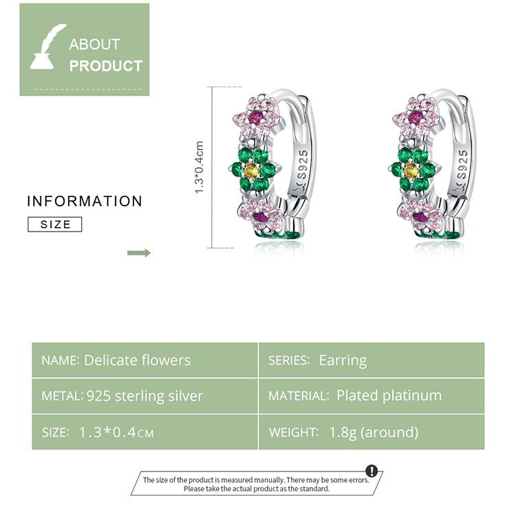 BAMOER 925 Sterling Silver Delicate Shining Pink Zircon Flowers Earrings for Women Fashion Jewelry